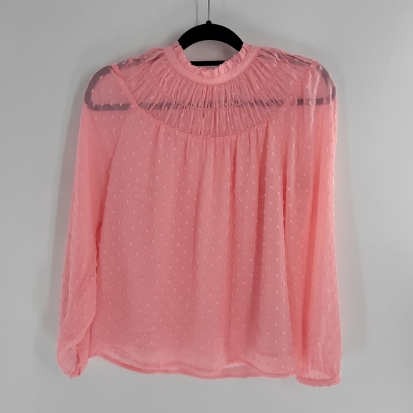 J. Crew Light Pink Long Sleeve Clip - Dot Smocked Top Size S - Picture 1 of 6